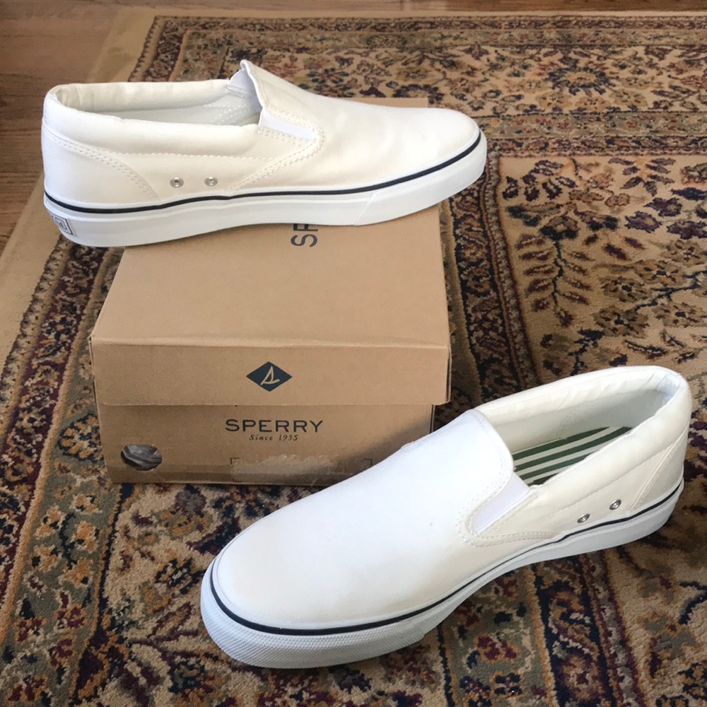 Sperry mens white top sider slip on deck shoe 10.5